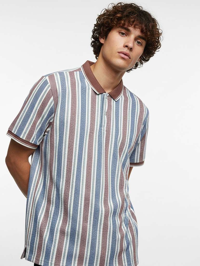 men striped short sleeve regular fit polo t-shirt