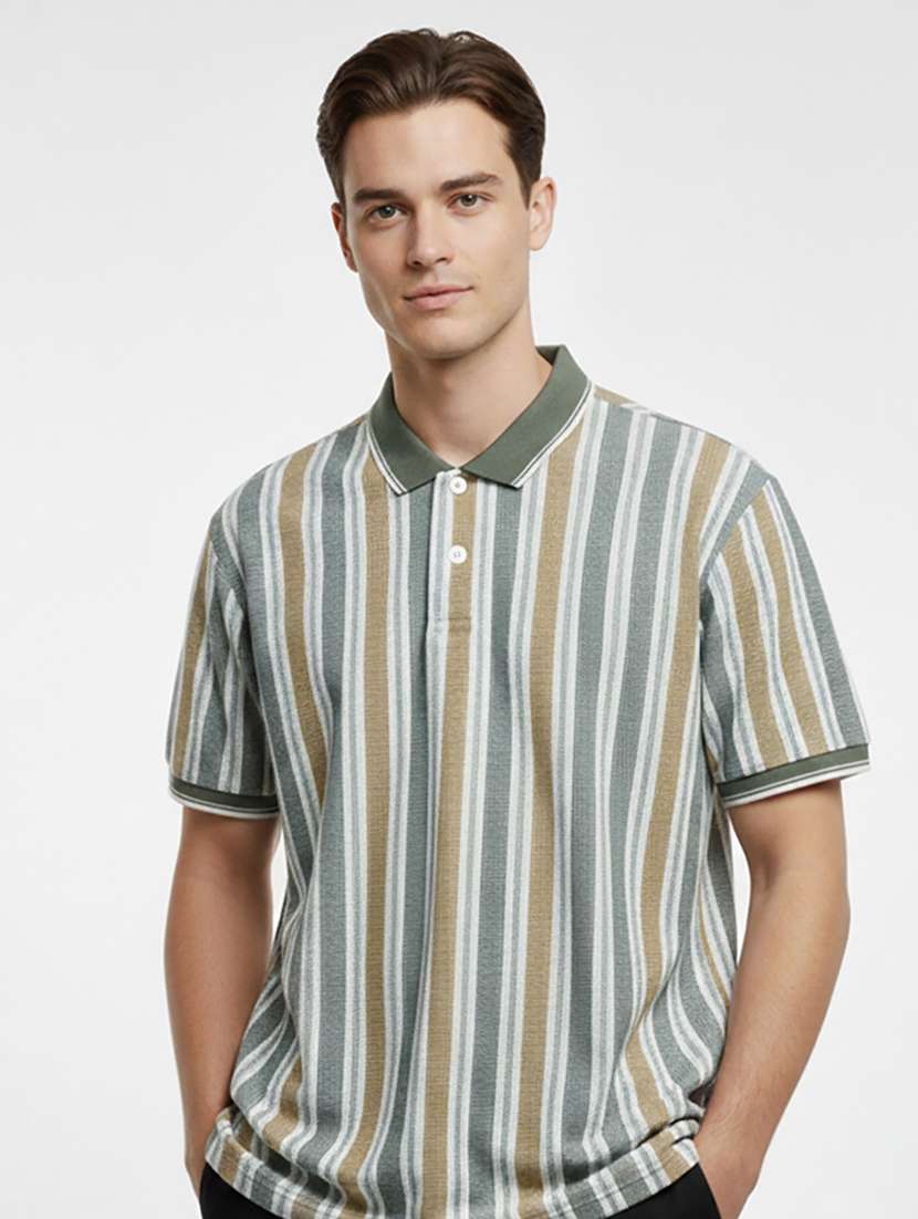 men striped short sleeve regular fit polo t-shirt