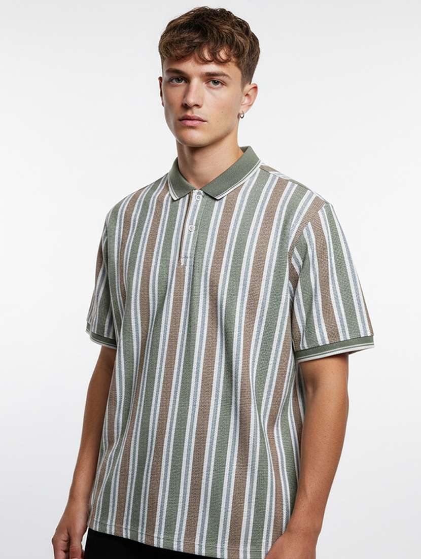 men striped short sleeve regular fit polo t-shirt