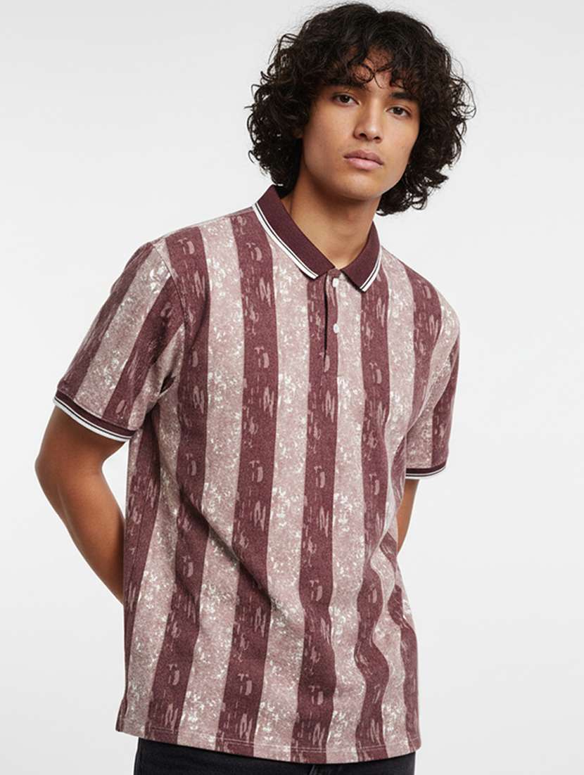 men striped short sleeve regular fit polo t-shirt