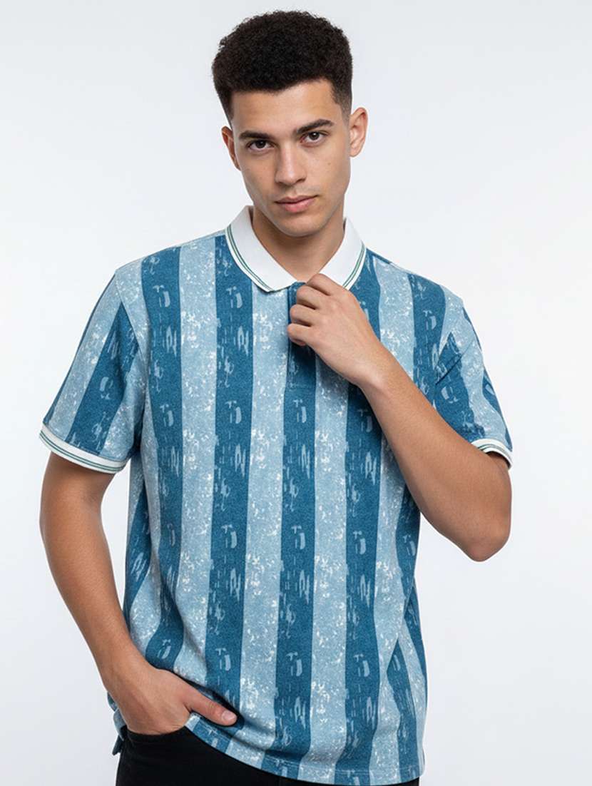 men striped short sleeve regular fit polo t-shirt