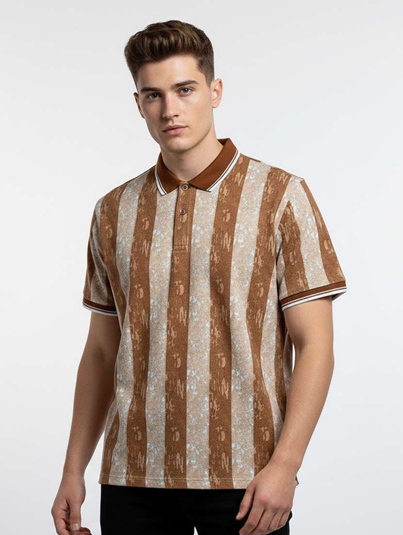 men striped short sleeve regular fit polo t-shirt