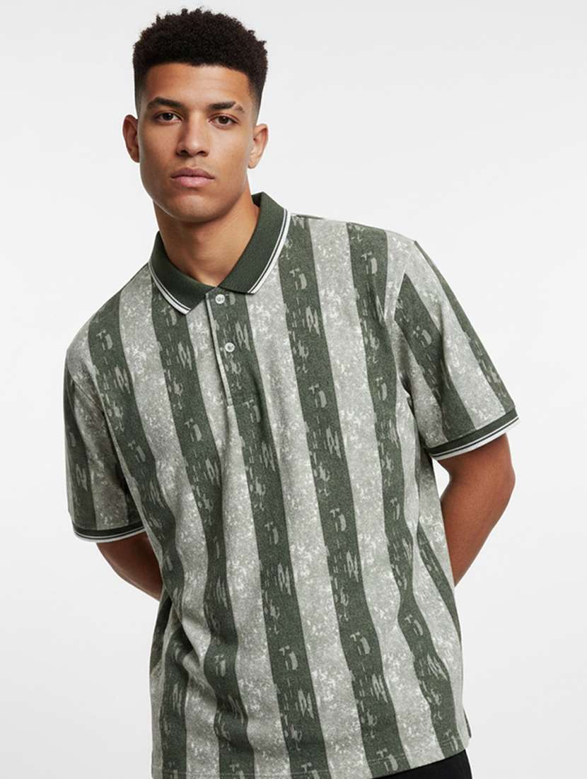 men striped short sleeve regular fit polo t-shirt
