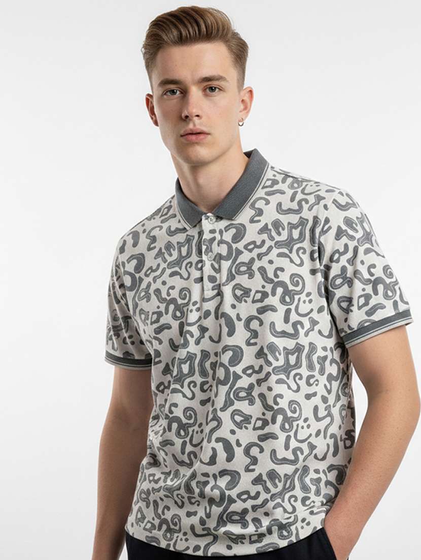men printed short sleeve regular fit polo t-shirt