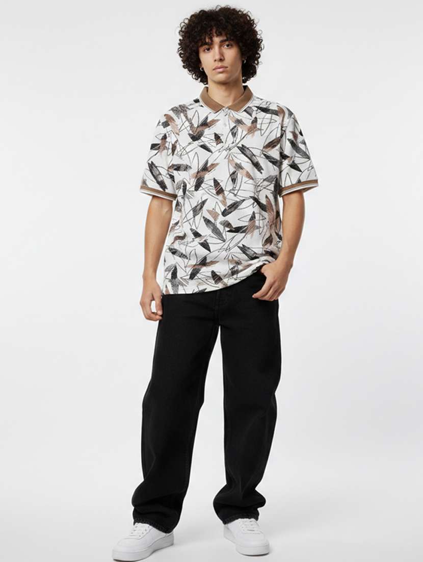 men printed short sleeve regular fit polo t-shirt