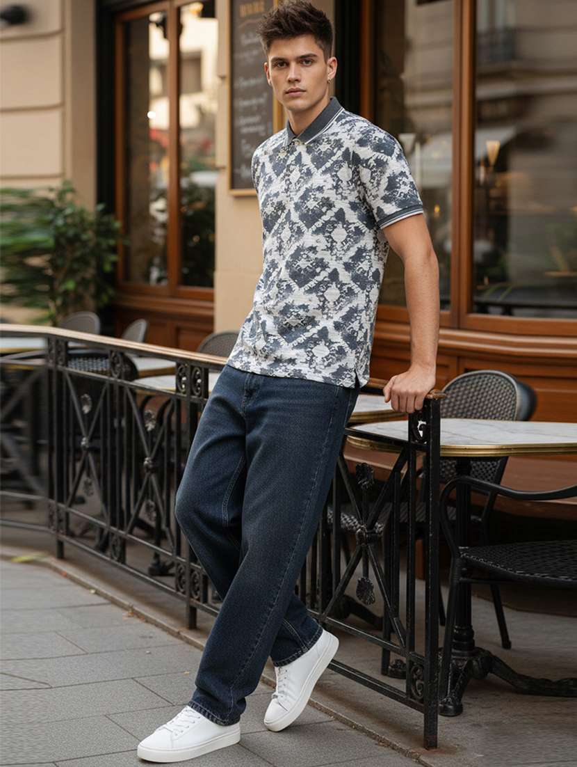 men printed short sleeve regular fit polo t-shirt