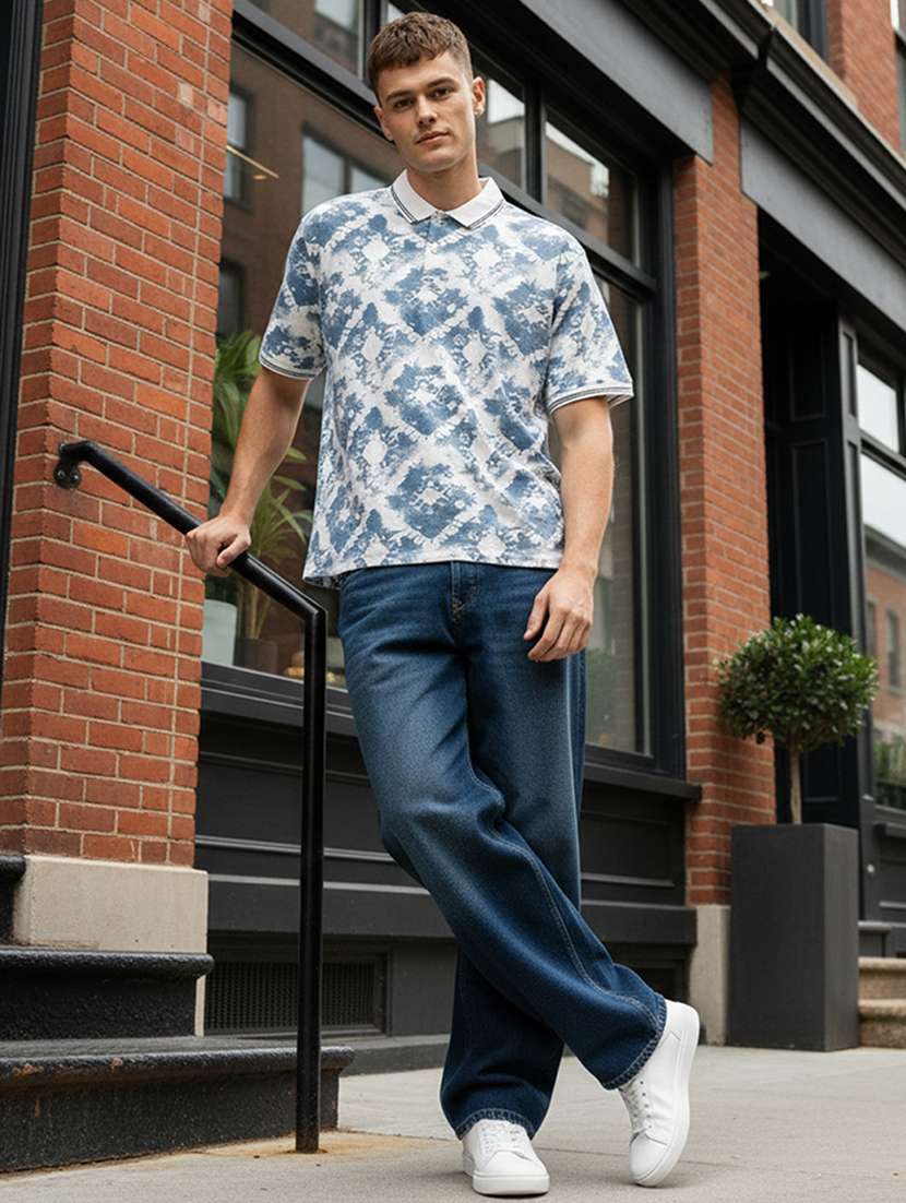 men printed short sleeve regular fit polo t-shirt