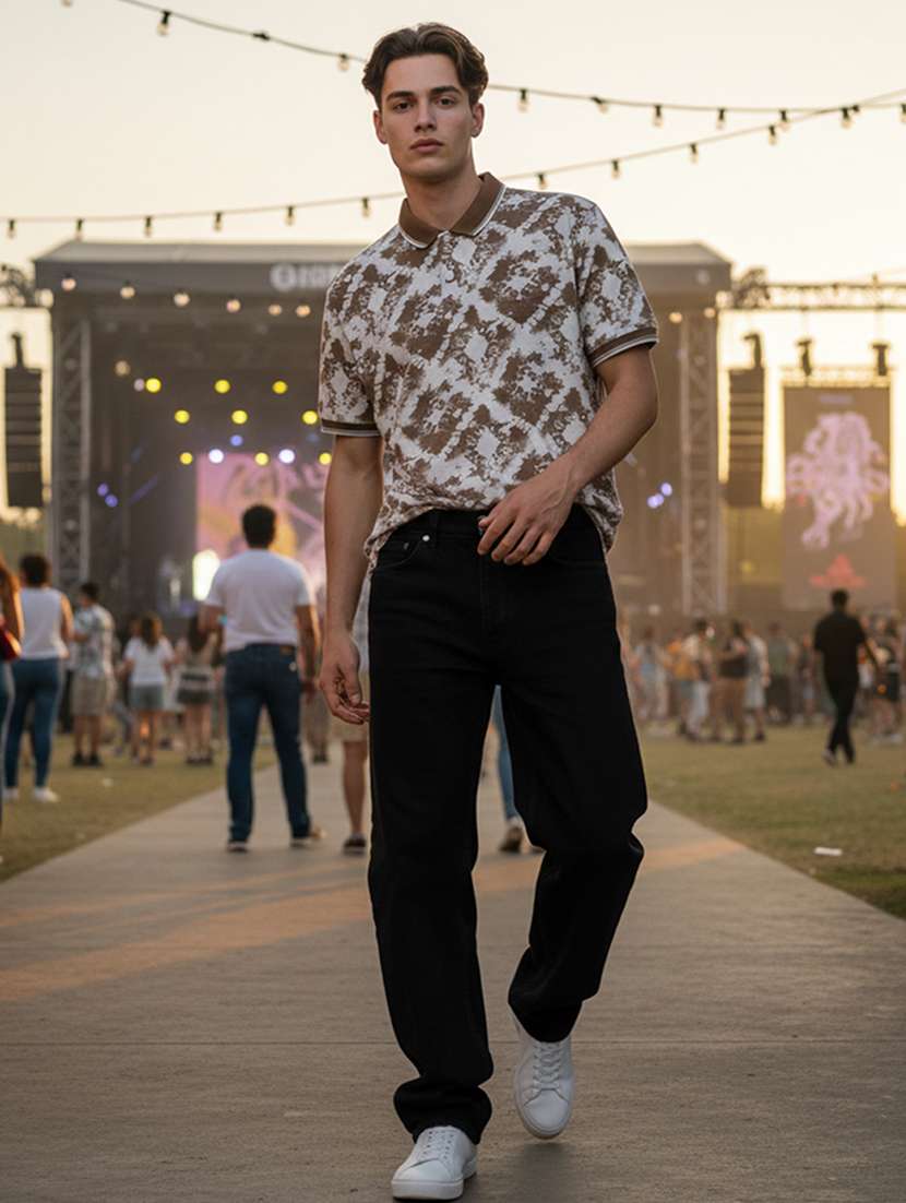 men printed short sleeve regular fit polo t-shirt