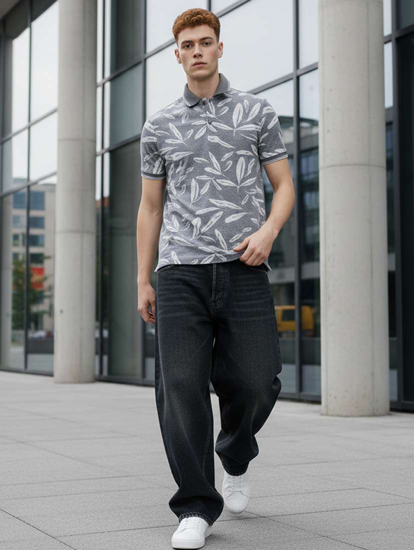 men printed short sleeve regular fit polo t-shirt