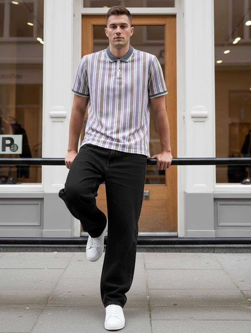 men striped short sleeve regular fit polo t-shirt