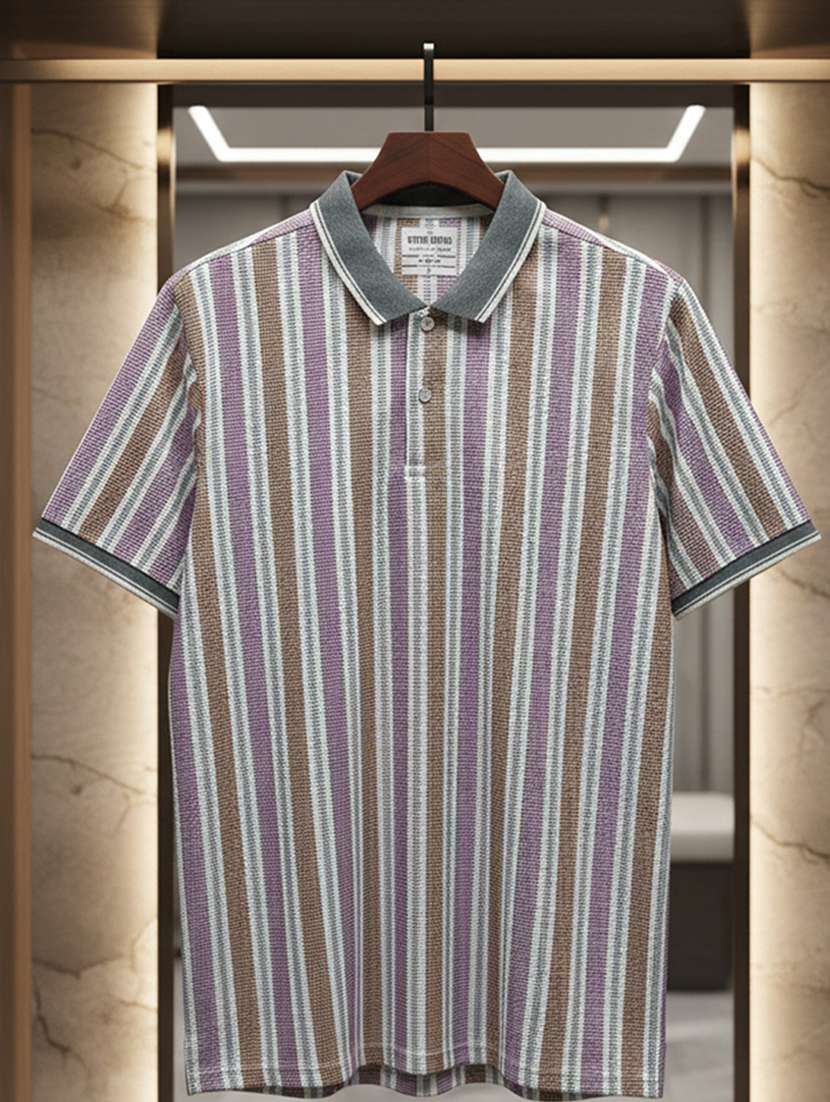 men striped short sleeve regular fit polo t-shirt - 22360285 -  Standard Image - 3