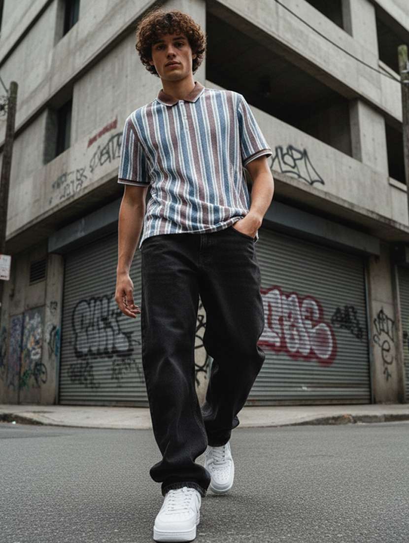 men striped short sleeve regular fit polo t-shirt