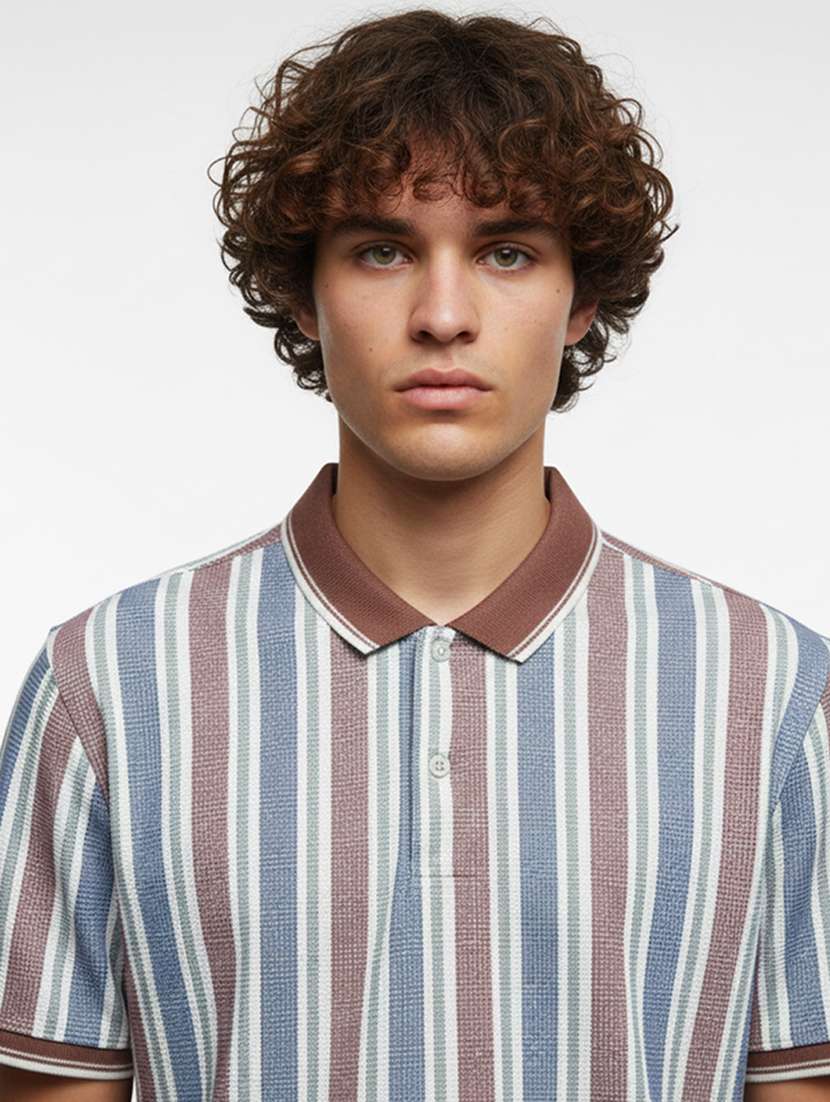 men striped short sleeve regular fit polo t-shirt - 22360286 -  Standard Image - 3