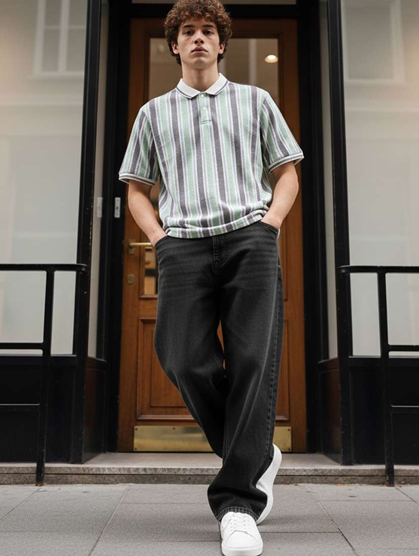 men striped short sleeve regular fit polo t-shirt