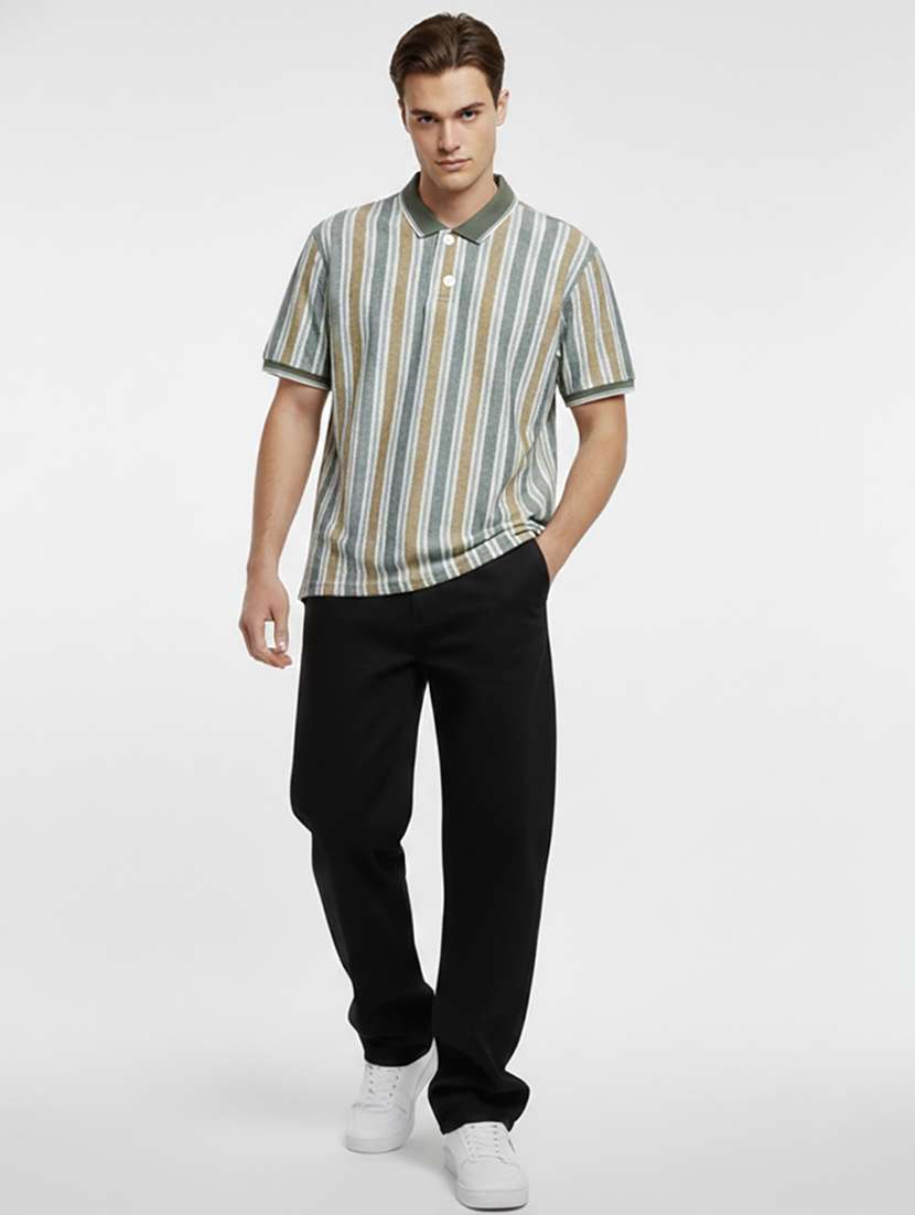 men striped short sleeve regular fit polo t-shirt