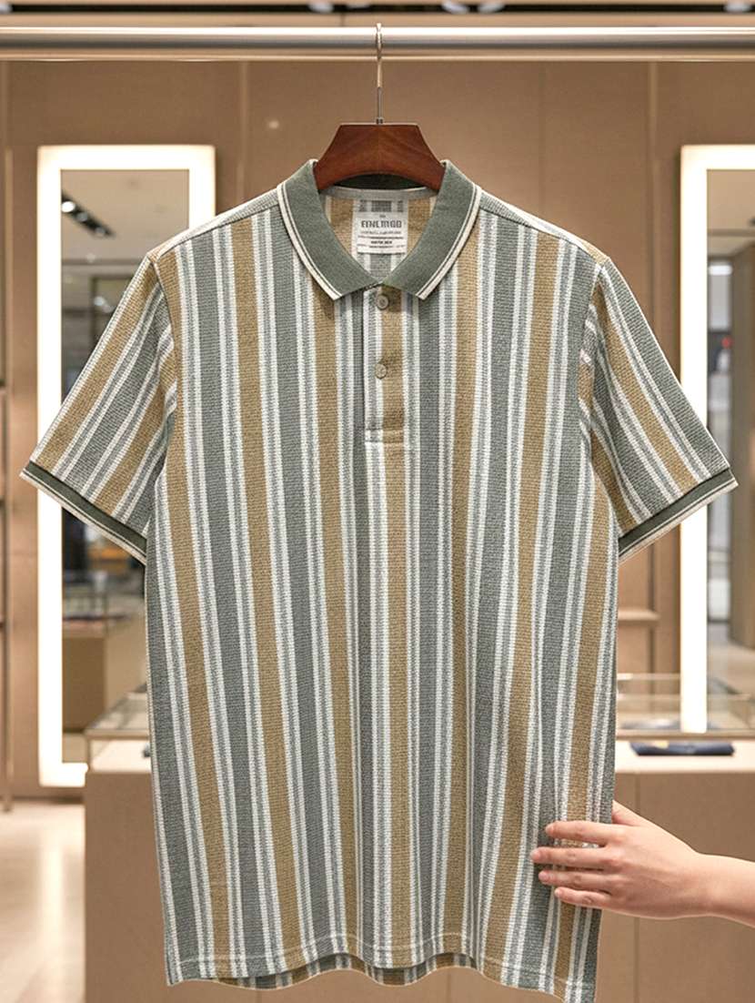 men striped short sleeve regular fit polo t-shirt - 22360289 -  Standard Image - 3