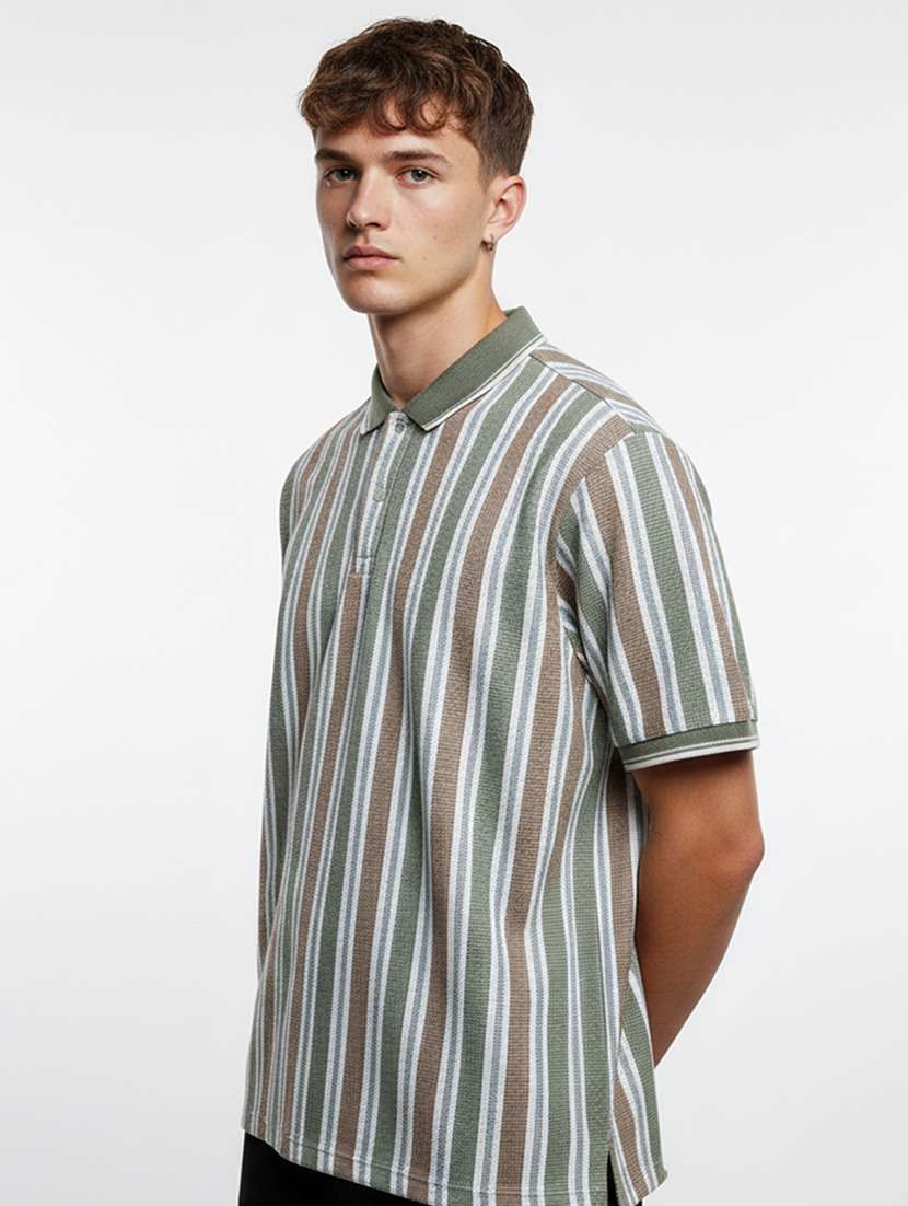 men striped short sleeve regular fit polo t-shirt