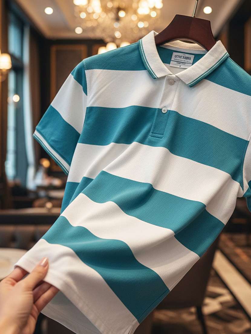 Men Striped Short Sleeve Regular Fit Polo T-shirt - 22360292 -  Standard Image - 3