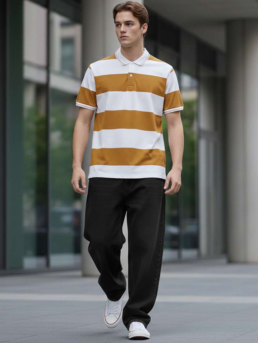 men striped short sleeve regular fit polo t-shirt