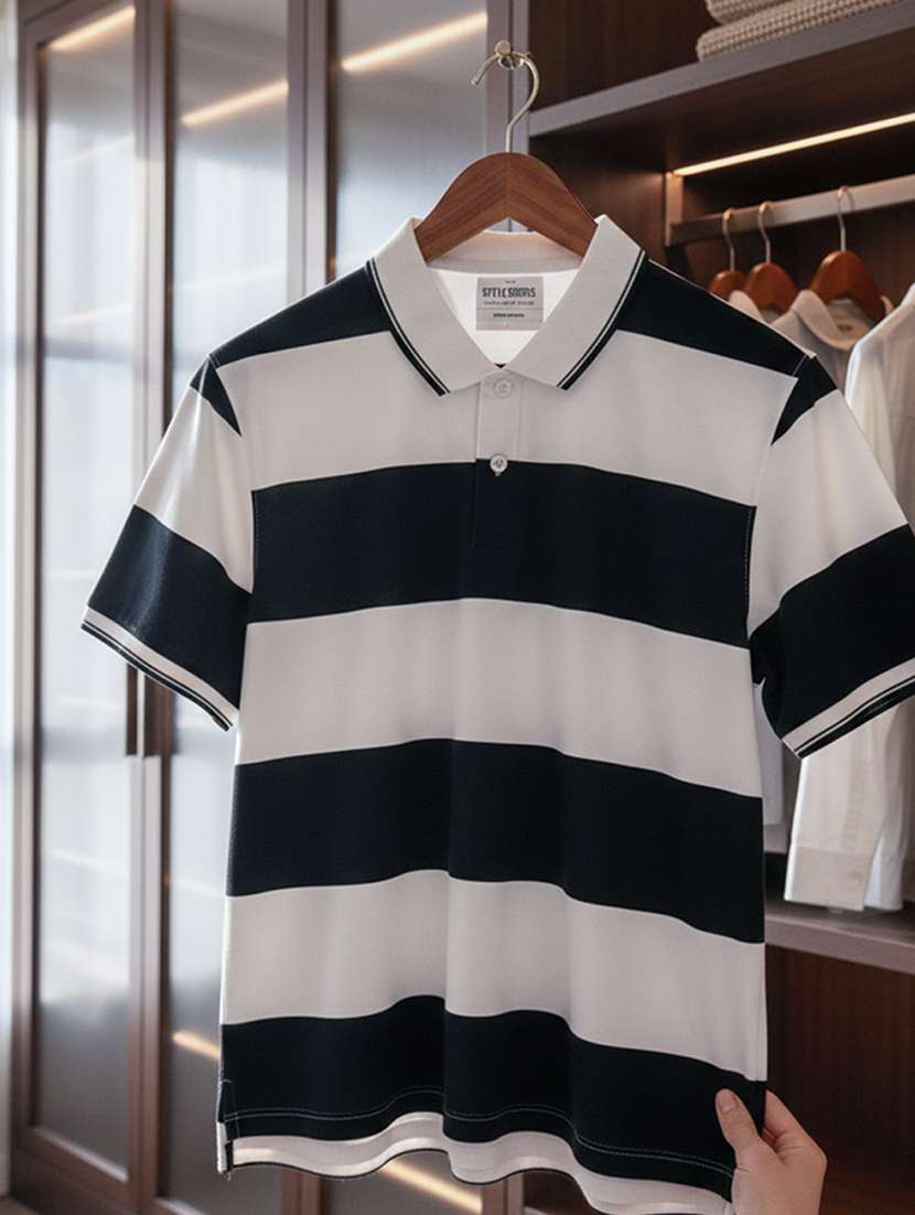 men striped short sleeve regular fit polo t-shirt - 22360294 -  Standard Image - 3