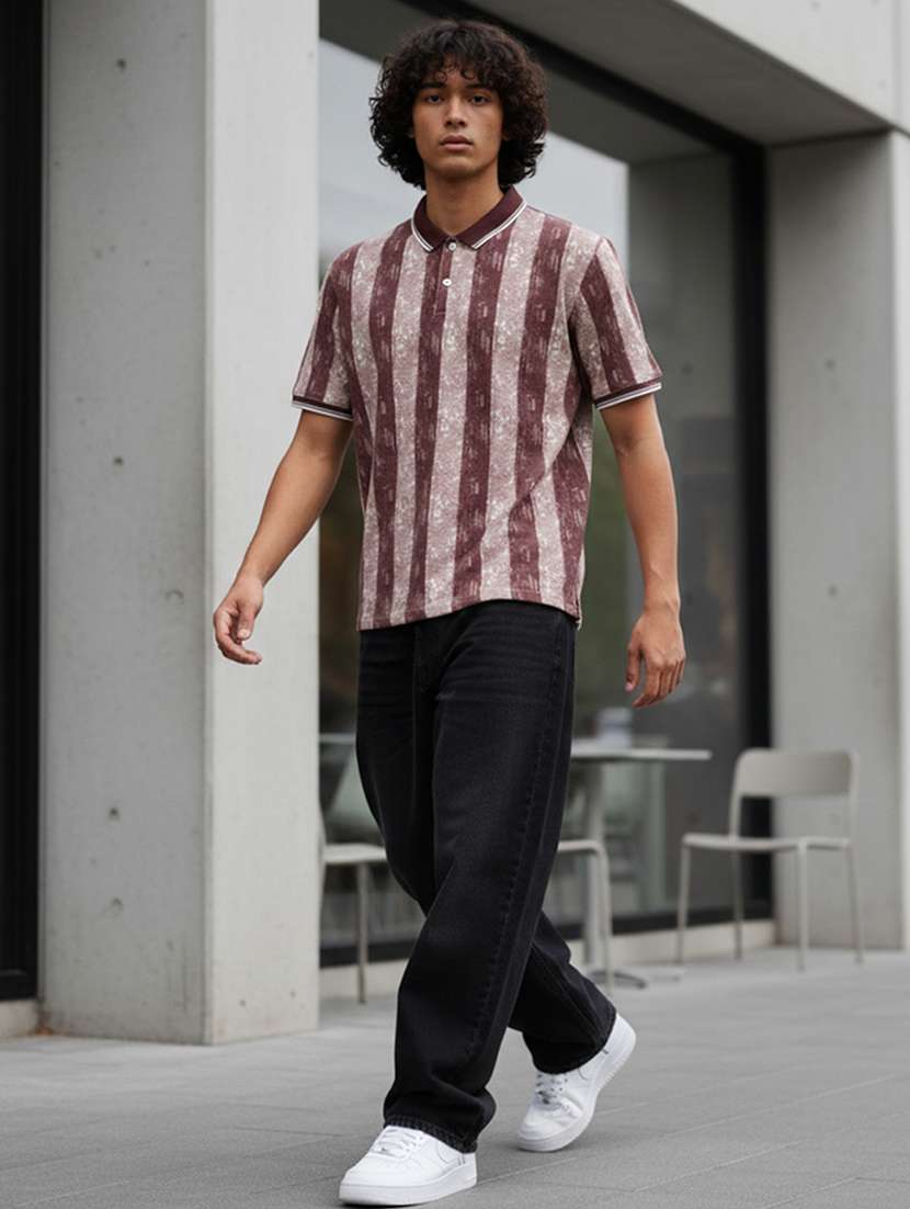 men striped short sleeve regular fit polo t-shirt