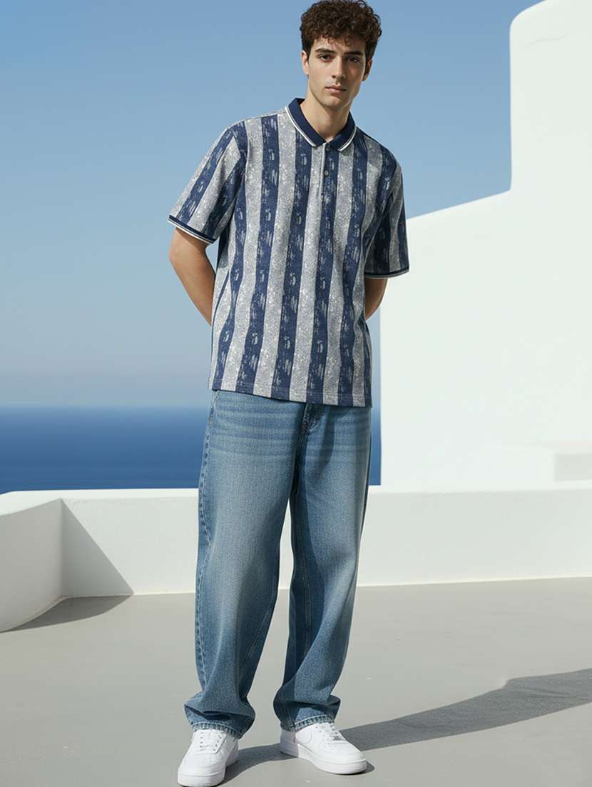 men striped short sleeve regular fit polo t-shirt