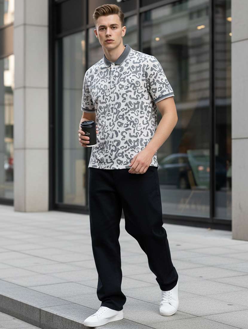 men printed short sleeve regular fit polo t-shirt