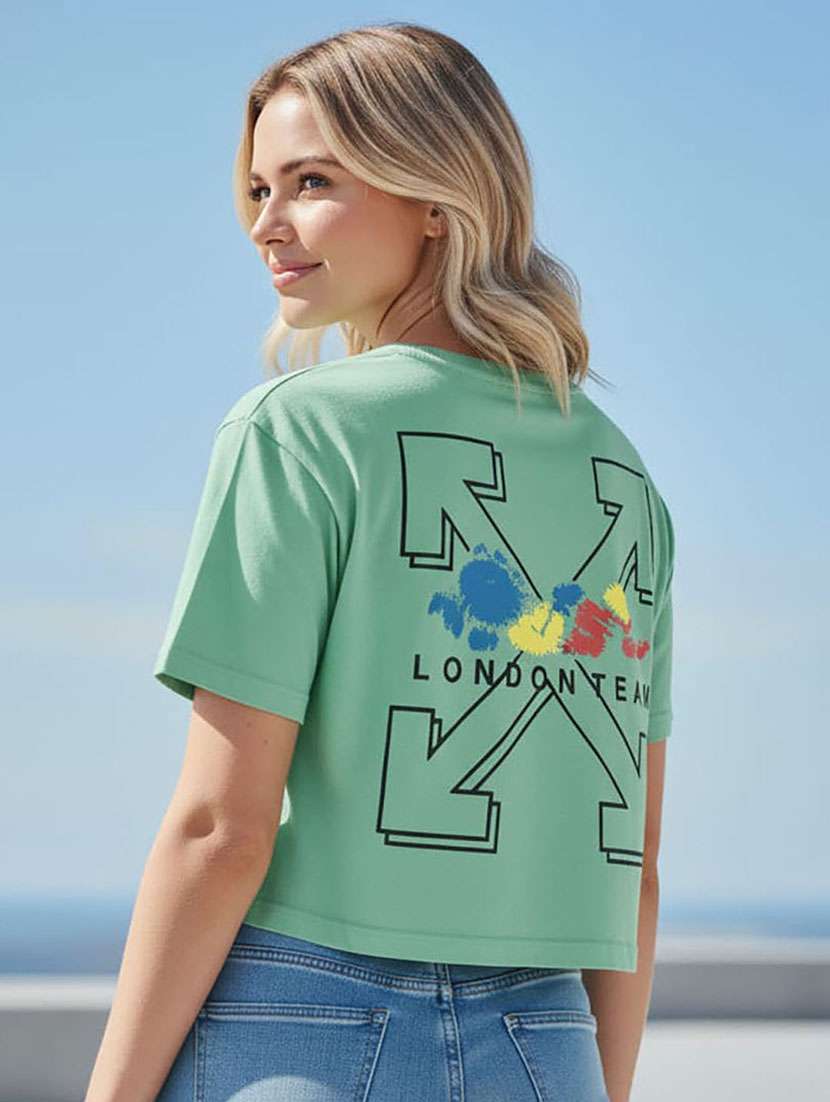 women printed short sleeve crop t-shirt