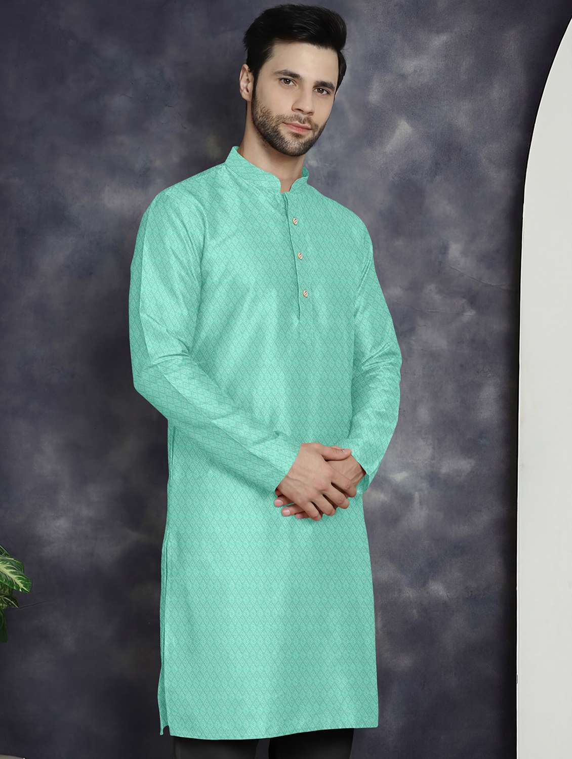 men self design mandarin neck long kurta