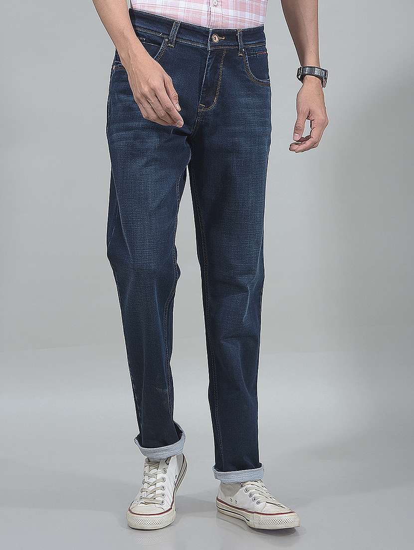 men washed mid rise full length slim fit jeans