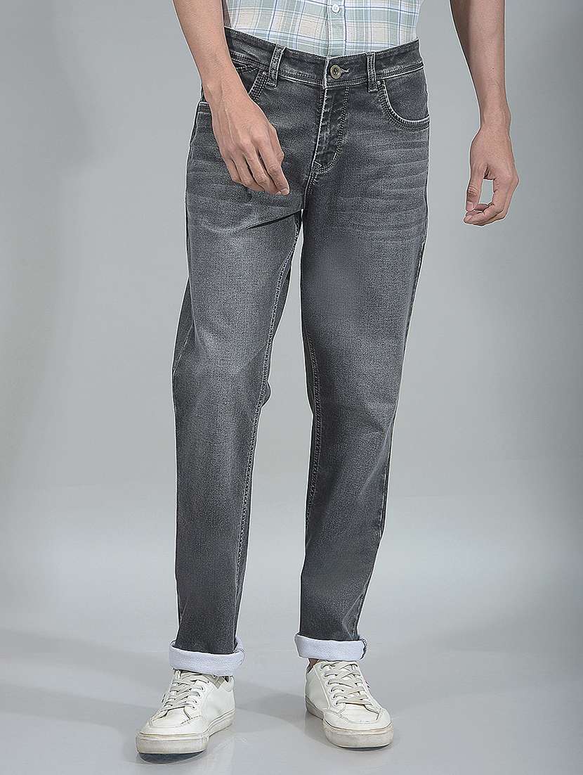 men washed mid rise full length jeans