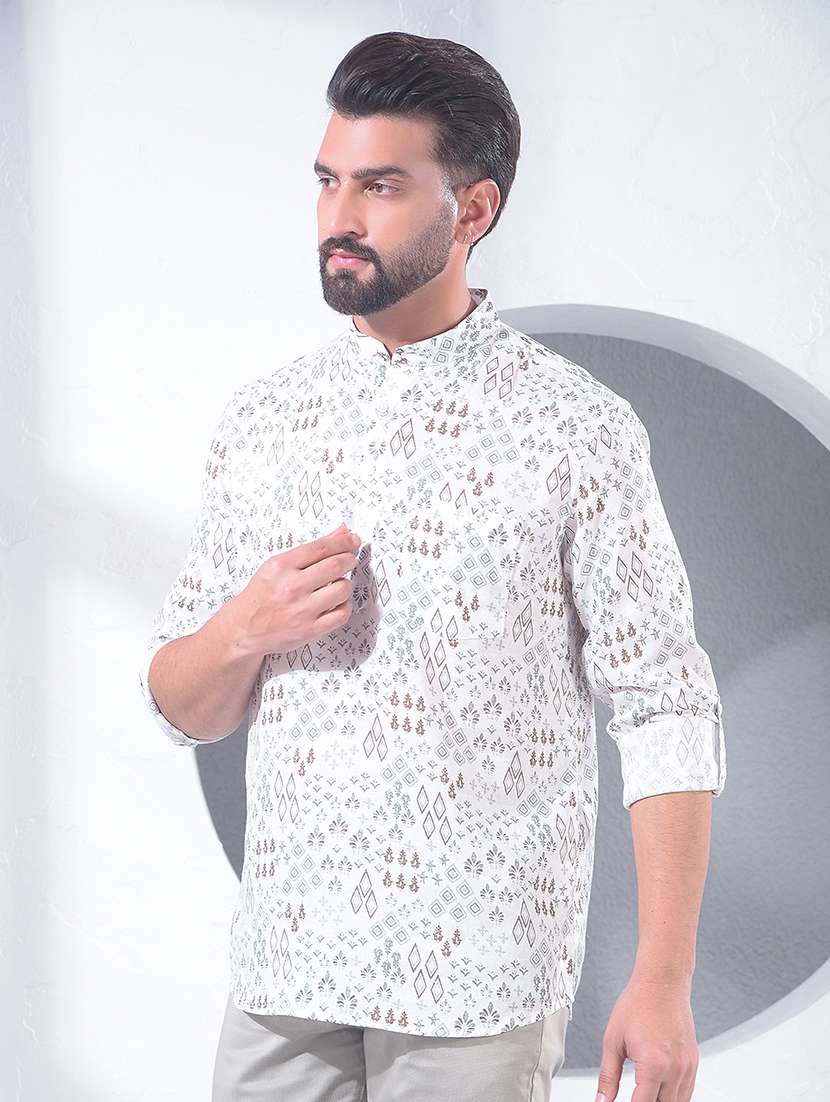 men printed long sleeve short kurta  - 22360355 -  Standard Image - 3