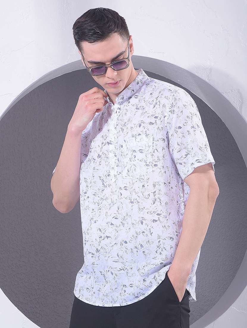 men floral printed mandarin neck short kurta