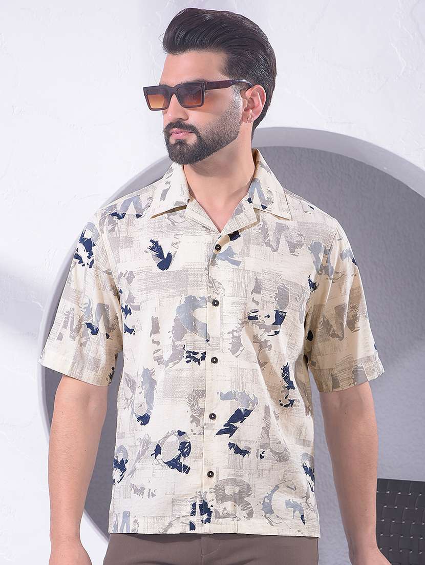 men printed cuban collar shirt