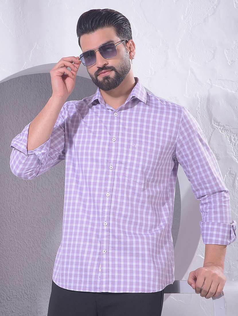 men checkered long sleeve regular fit casual shirt