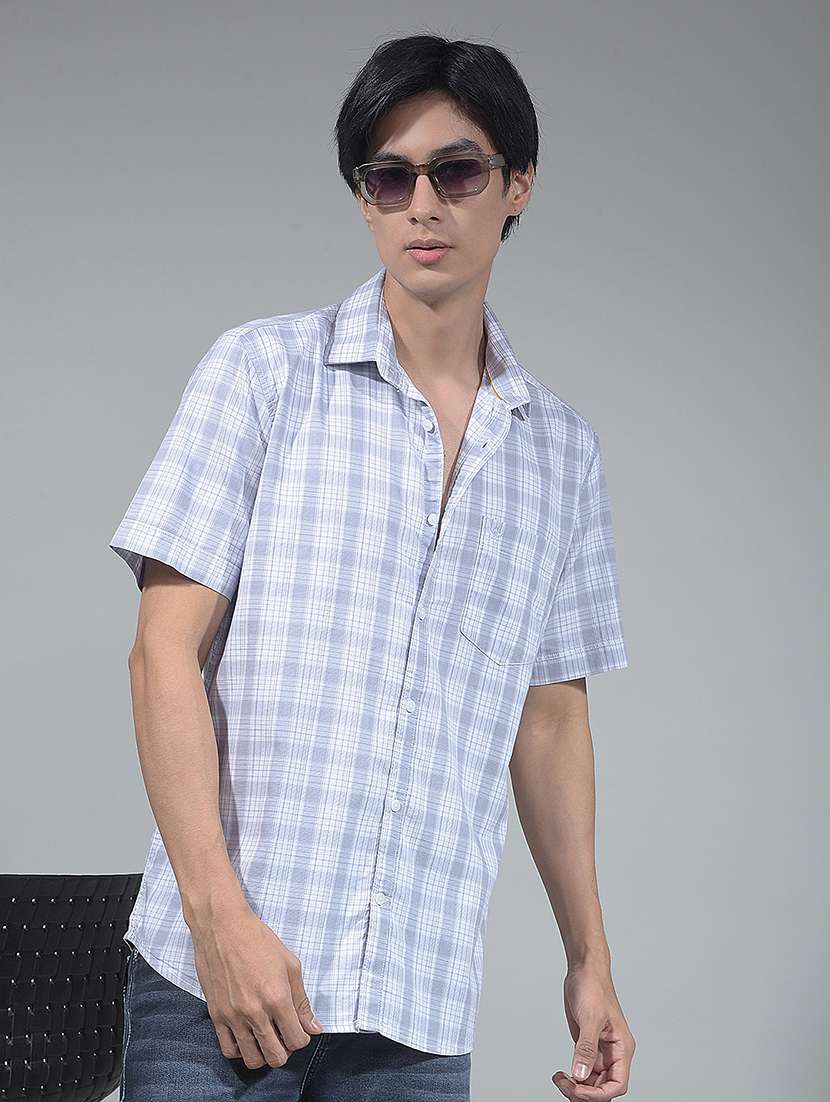 men checkered short sleeve regular fit casual shirt