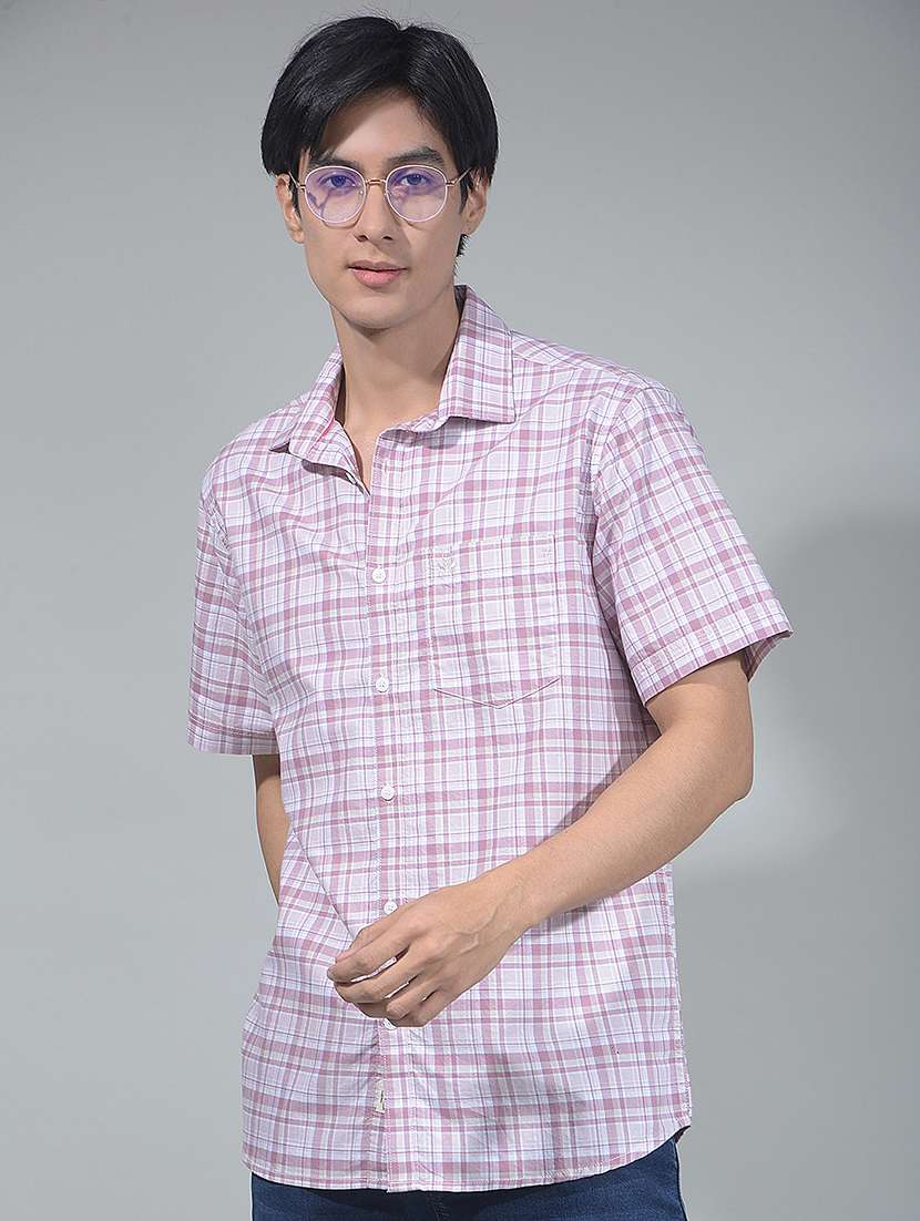 men checkered short sleeve regular fit casual shirt