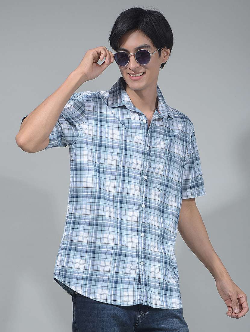men checkered short sleeve regular fit casual shirt