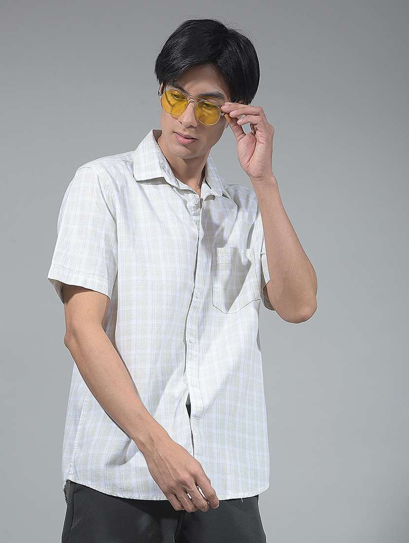 men checkered short sleeve regular fit casual shirt