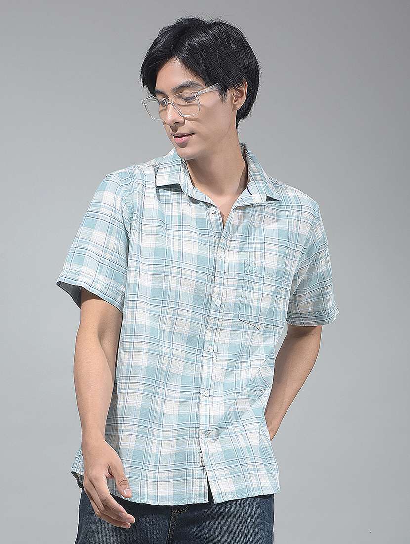 men checkered short sleeve regular fit casual shirt