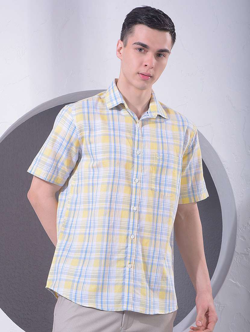men checkered short sleeve regular fit casual shirt