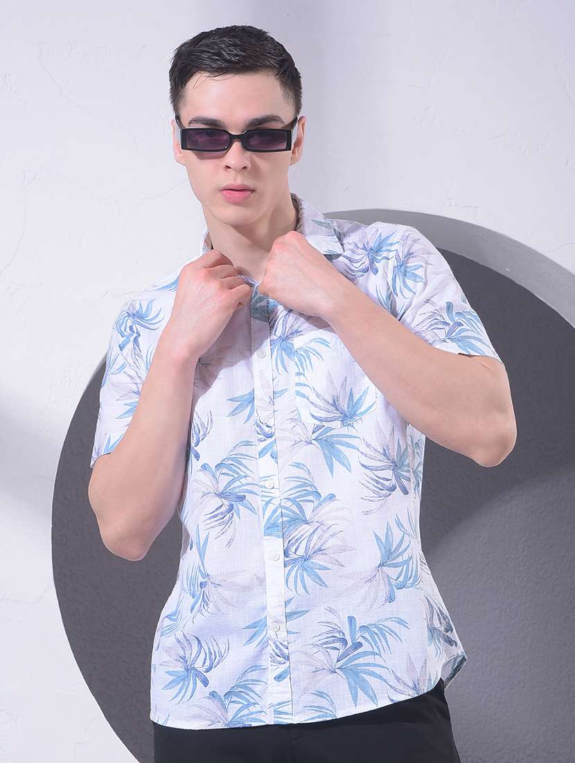 men printed short sleeve casual shirt