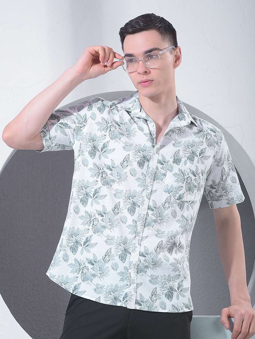 men printed short sleeve casual shirt