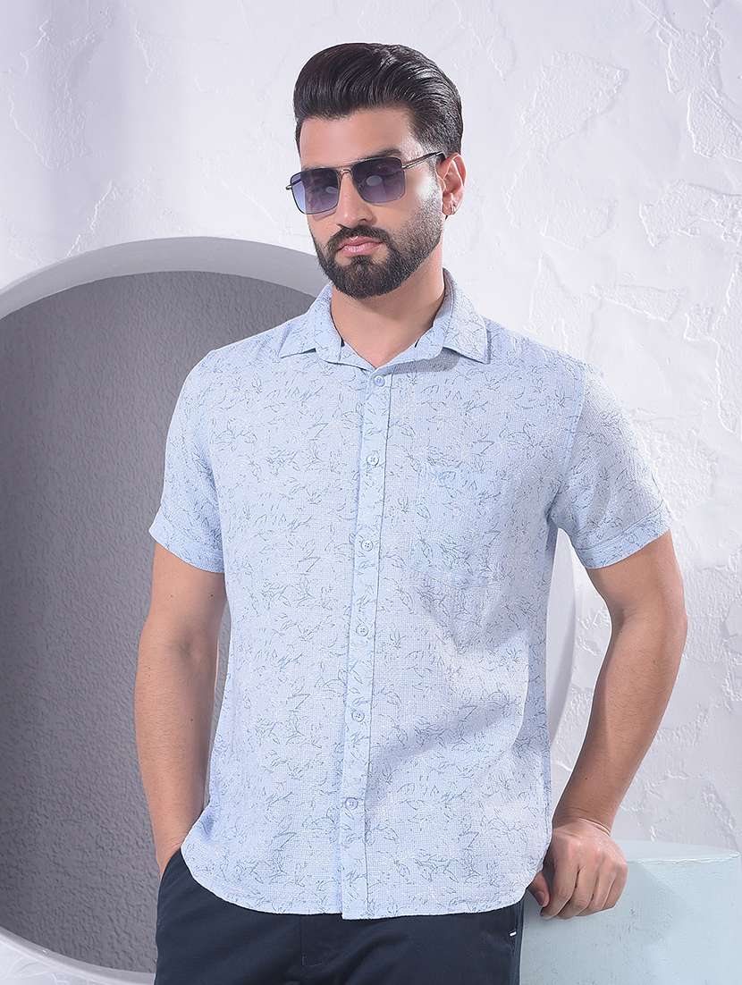 men printed short sleeve casual shirt