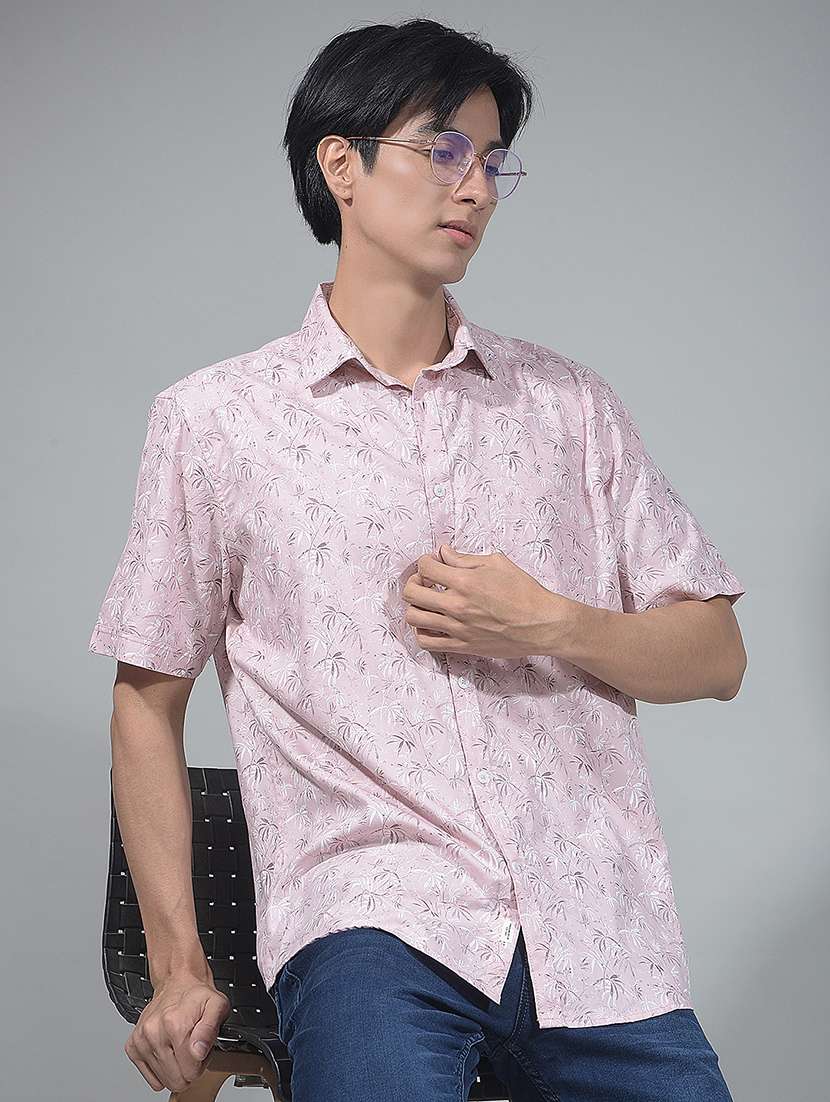 men printed short sleeve casual shirt
