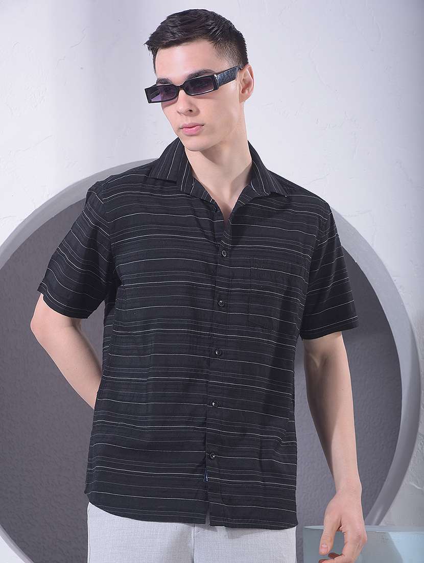 men striped short sleeve casual shirt