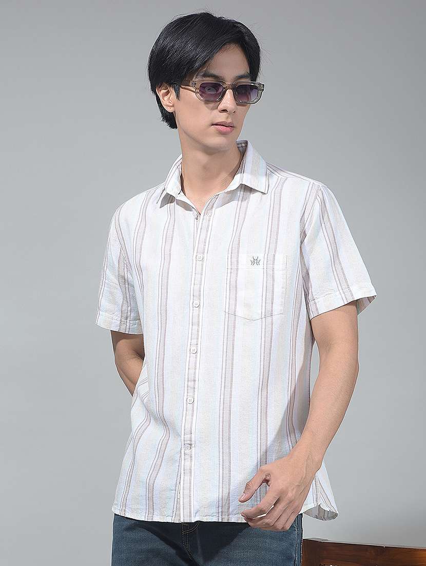 men striped short sleeve casual shirt