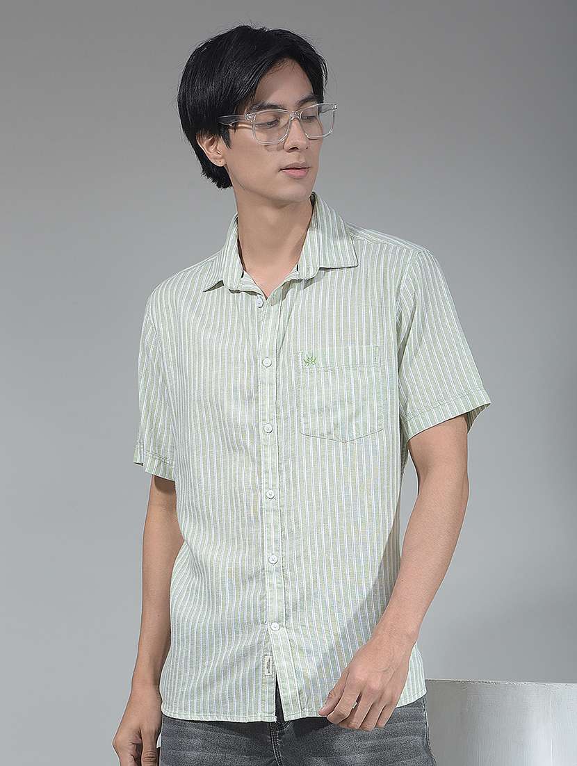 men striped short sleeve regular fit casual shirt