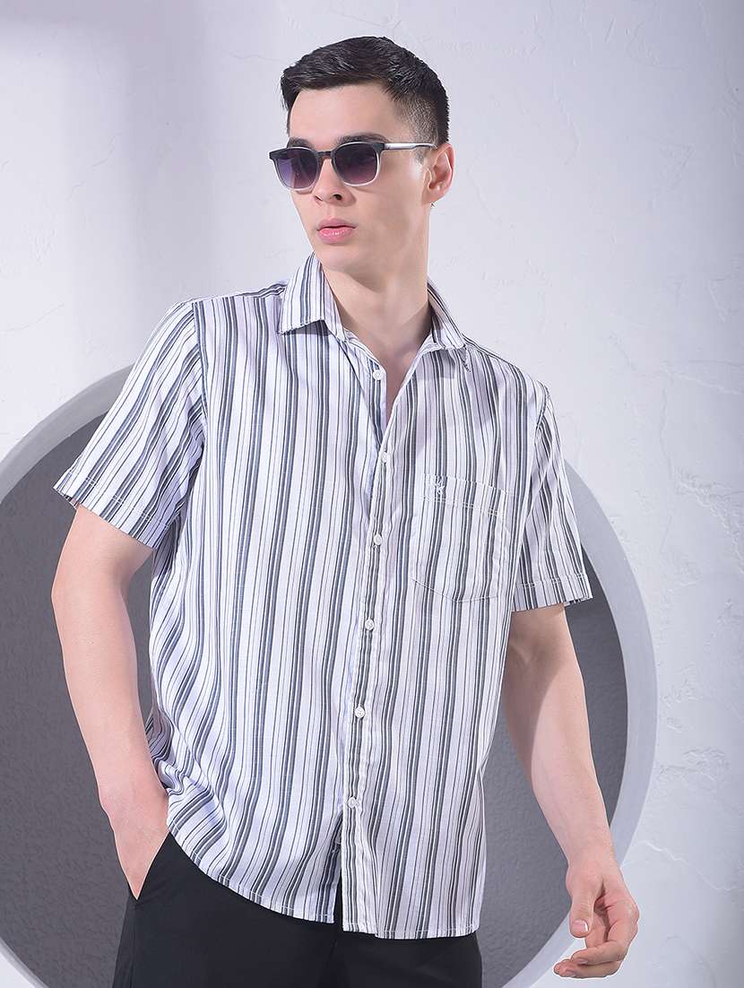 men striped short sleeve casual shirt