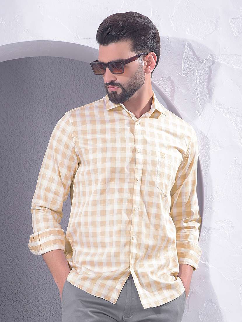 men checkered long sleeve regular fit casual shirt